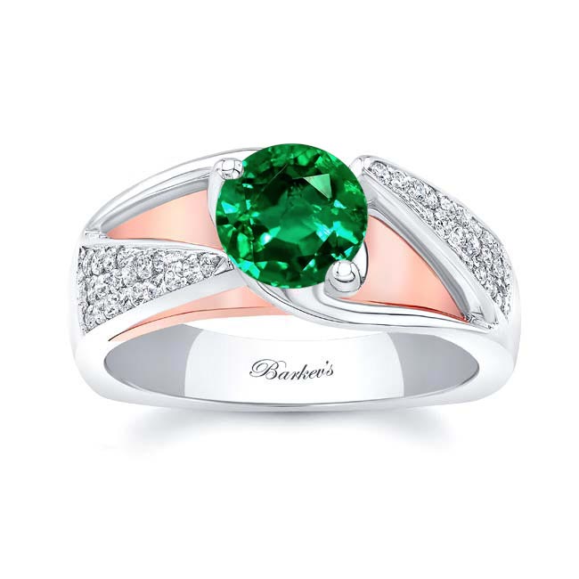 White Rose Gold 3 Row Lab Emerald And Diamond Ring