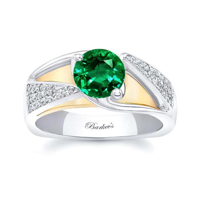 White Yellow Gold 3 Row Lab Emerald And Diamond Ring