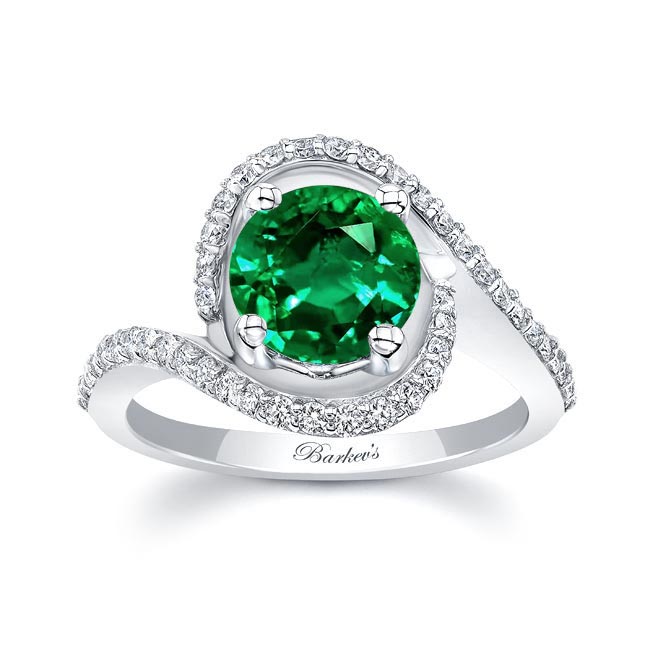 White Gold Floating Halo Lab Emerald And Diamond Engagement Ring