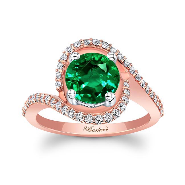 Rose Gold Floating Halo Emerald And Diamond Engagement Ring