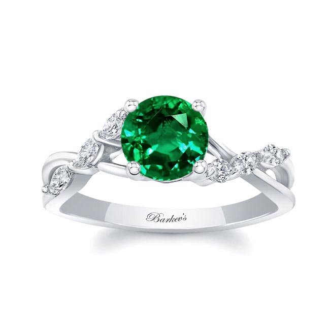 White Gold Emerald And Diamond Marquise Accent Ring