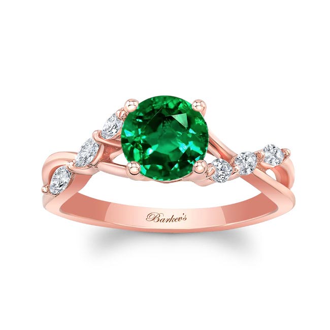 Rose Gold Lab Emerald And Diamond Marquise Accent Ring