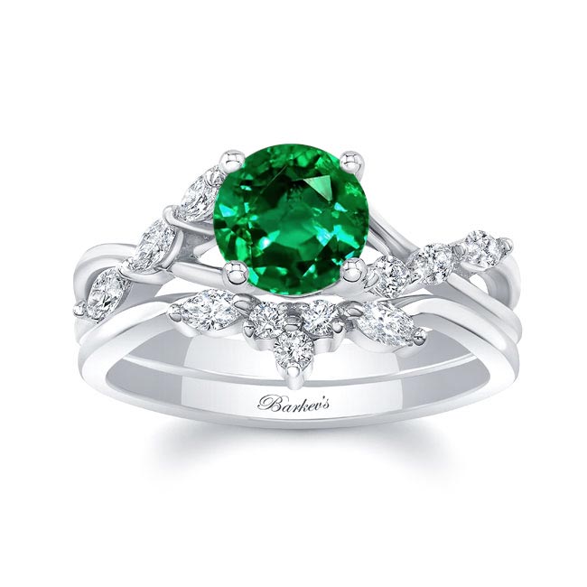 Platinum Lab Emerald And Diamond Marquise Accent Wedding Set