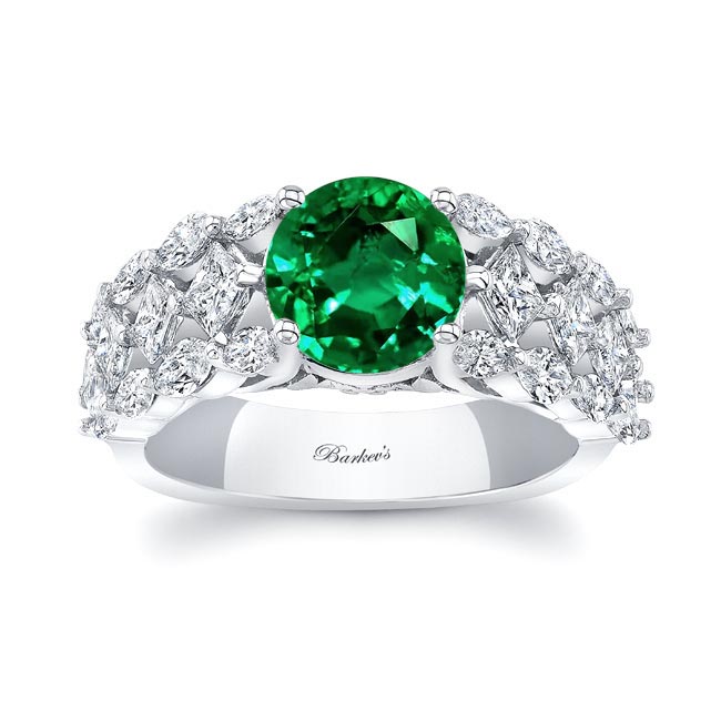 Platinum Three Row Emerald And Diamond Ring