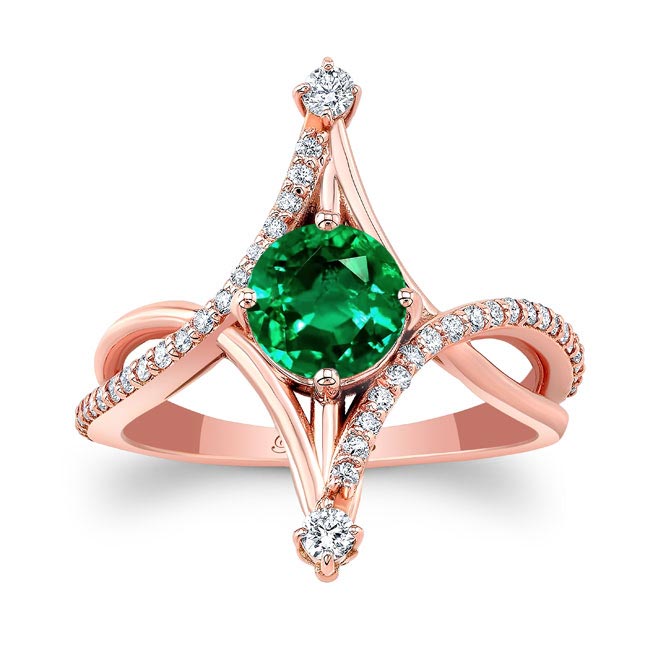 Rose Gold Unusual Round Emerald And Diamond Ring