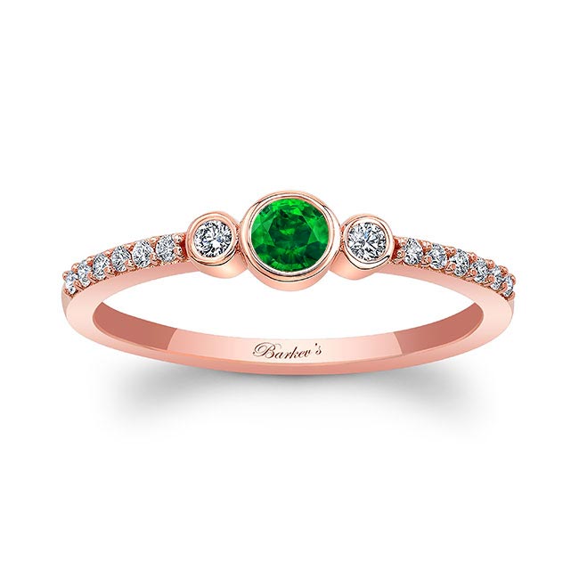  Rose Gold Mia Emerald Three Stone Diamond Promise Ring Image 1