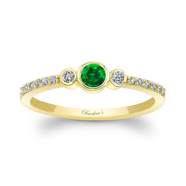  Yellow Gold Mia Emerald Three Stone Diamond Promise Ring Image 1