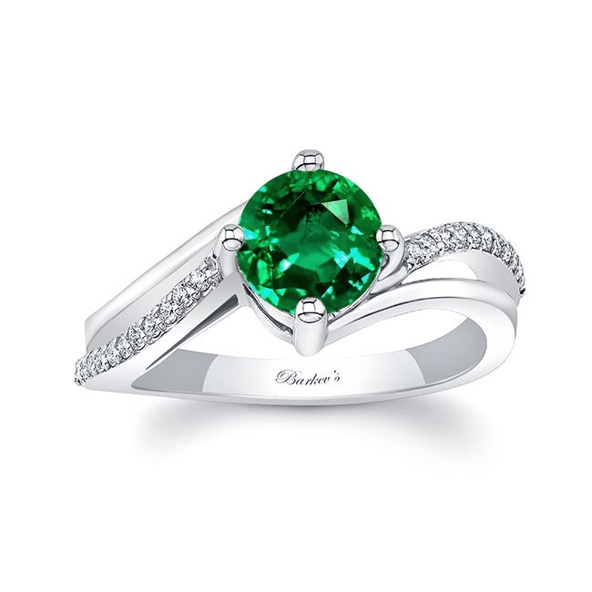 White Gold Emerald And Diamond Split Shank Engagement Ring