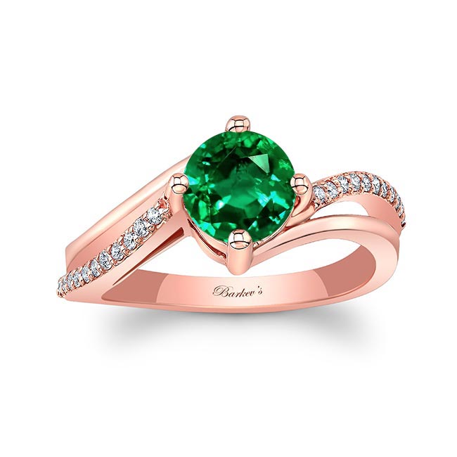 Rose Gold Emerald And Diamond Split Shank Engagement Ring