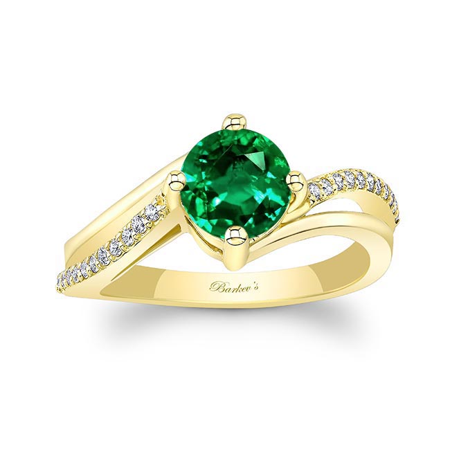 Yellow Gold Lab Emerald And Diamond Split Shank Engagement Ring