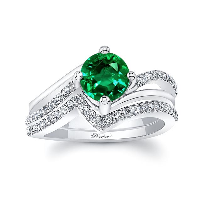 Emerald And Diamond Split Shank Wedding Set