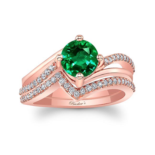 Rose Gold Lab Emerald And Diamond Split Shank Wedding Set