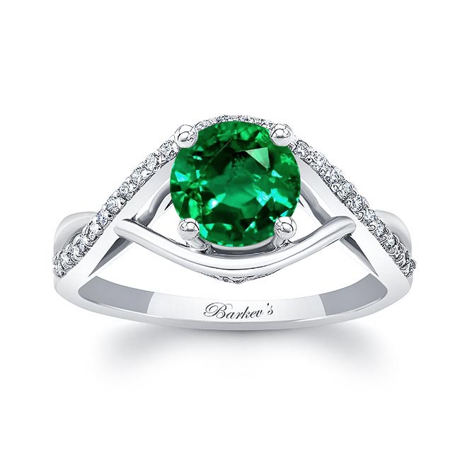 White Gold Lab Grown Emerald And Diamond Criss Cross Ring