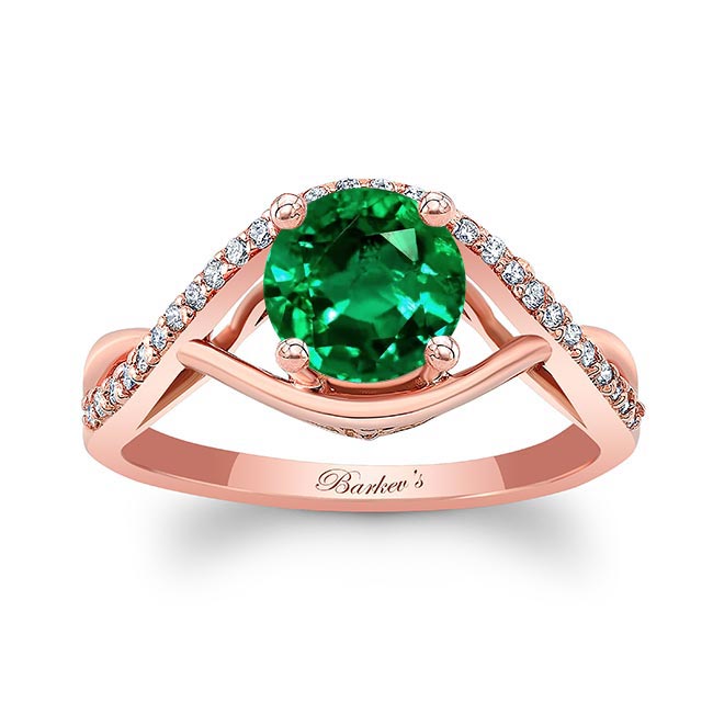 Rose Gold Lab Grown Emerald And Diamond Criss Cross Ring