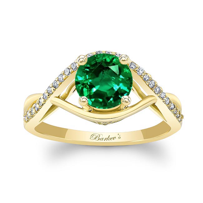 Yellow Gold Lab Grown Emerald And Diamond Criss Cross Ring