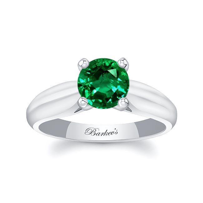 White Gold 1 Carat Lab Emerald Solitaire Engagement Ring