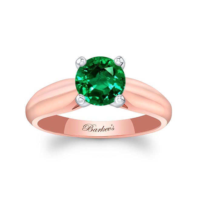 Rose Gold 1 Carat Lab Emerald Solitaire Engagement Ring