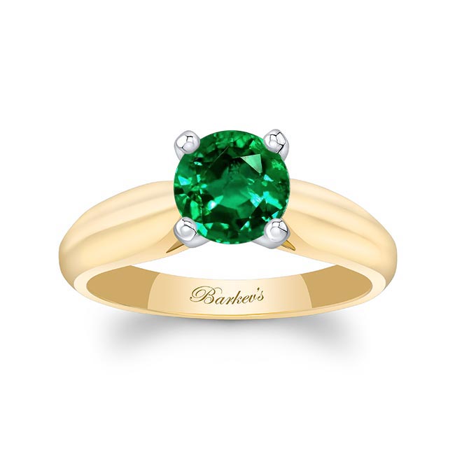 Yellow Gold 1 Carat Lab Emerald Solitaire Engagement Ring