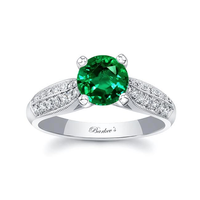 White Gold 2 Row Lab Grown Emerald And Diamond Ring