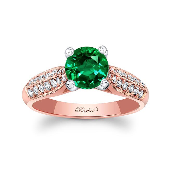 Rose Gold 2 Row Emerald And Diamond Ring