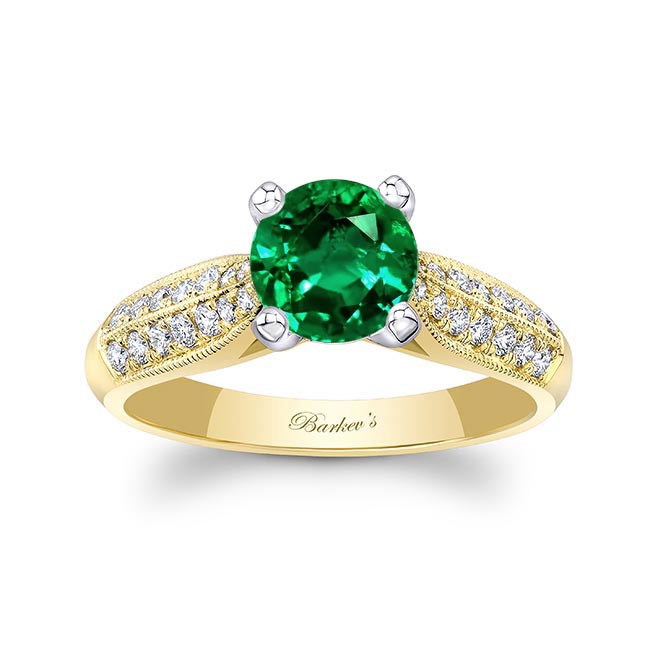Yellow Gold 2 Row Lab Grown Emerald And Diamond Ring