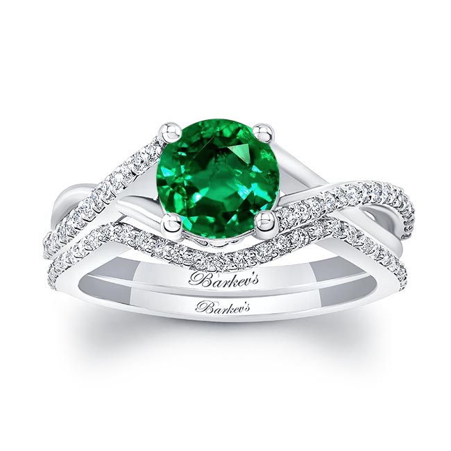 One Carat Lab Grown Emerald And Diamond Bridal Set