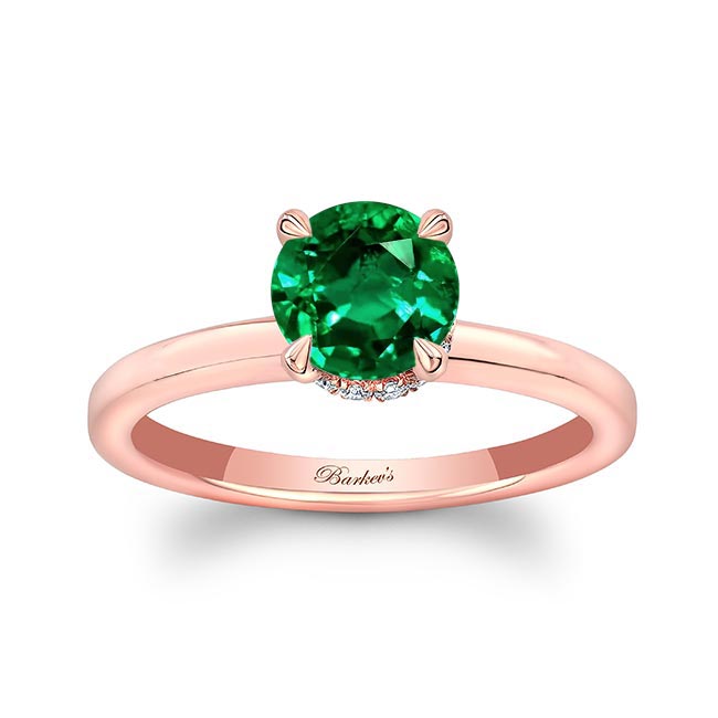 Rose Gold Round Hidden Halo Lab Grown Emerald And Diamond Engagement Ring