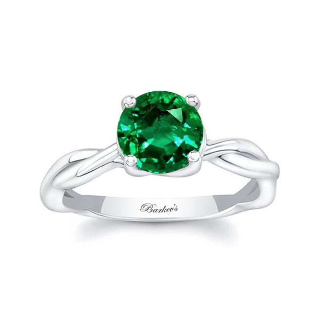 White Gold Lab Grown Emerald Twist Solitaire Engagement Ring
