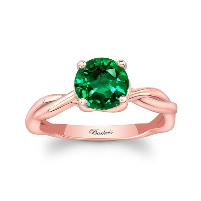 Rose Gold Lab Grown Emerald Twist Solitaire Engagement Ring