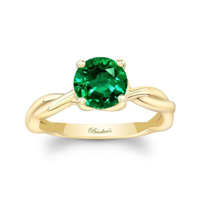 Yellow Gold Lab Grown Emerald Twist Solitaire Engagement Ring