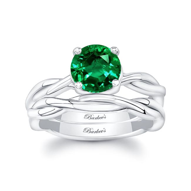 Lab Grown Emerald Twist Solitaire Bridal Set