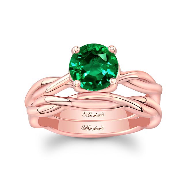 Rose Gold Emerald Twist Solitaire Bridal Set