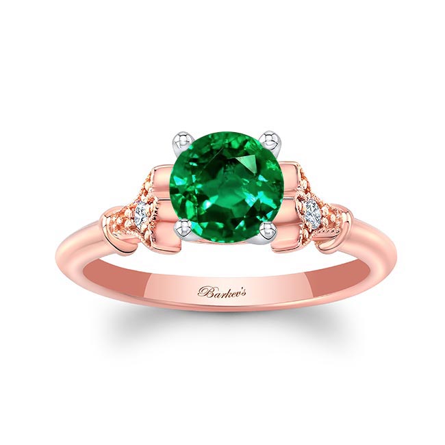 Rose Gold Petite Leaf Emerald And Diamond Engagement Ring