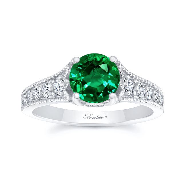 White Gold Emerald And Diamond Vintage Ring