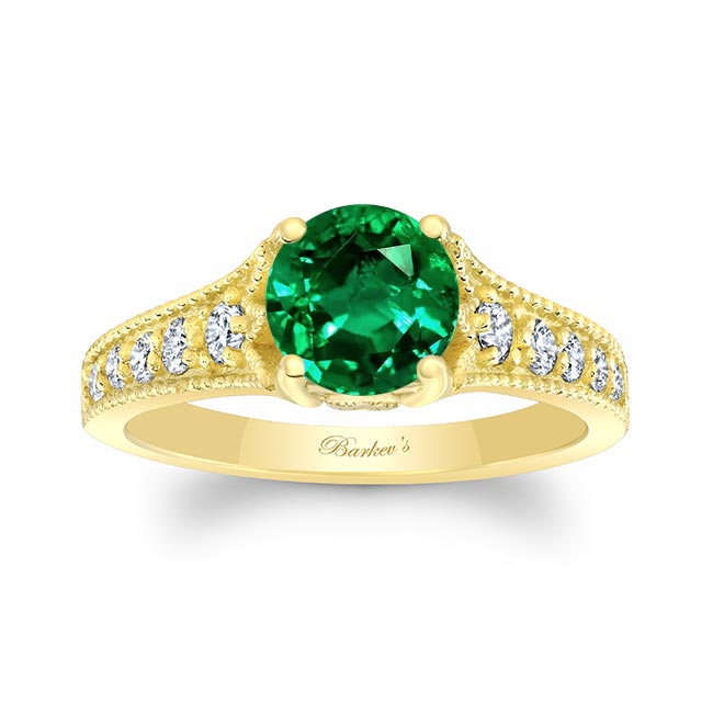 Yellow Gold Lab Emerald And Diamond Vintage Ring