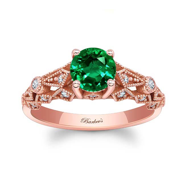 Rose Gold Vintage Lab Grown Emerald And Diamond Ring