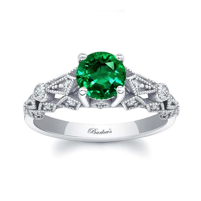 Platinum Vintage Lab Grown Emerald And Diamond Ring