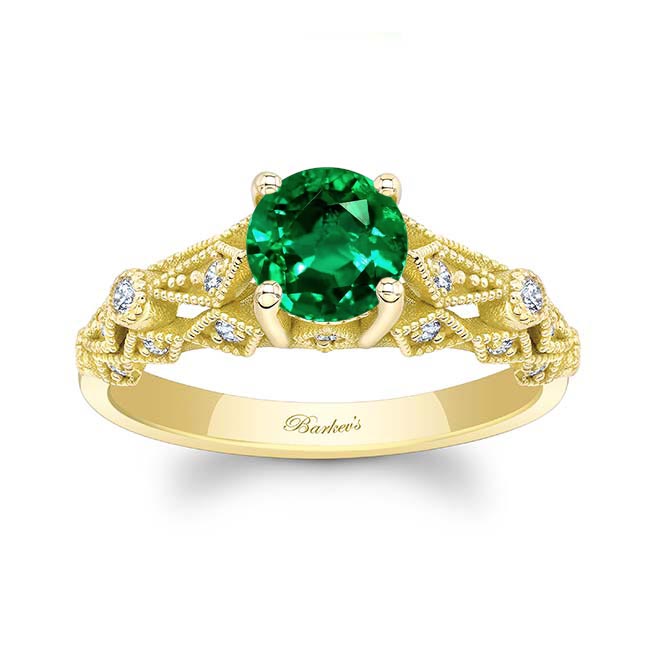 Yellow Gold Vintage Emerald And Diamond Ring