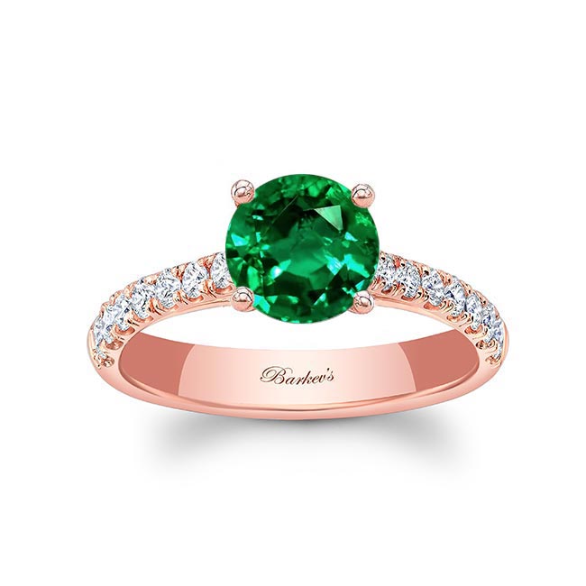 Rose Gold Round Emerald And Diamond Engagement Ring