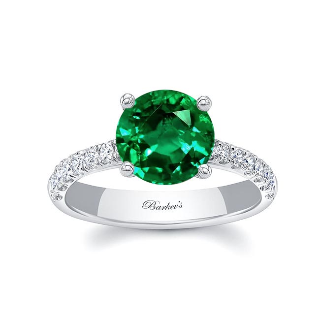 White Gold 3 Carat Round Emerald And Diamond Engagement Ring
