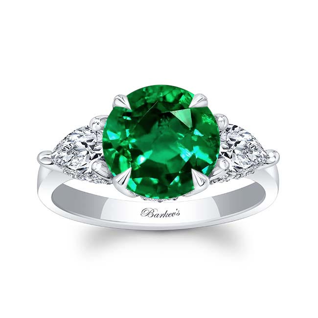 White Gold 3 Carat Round Emerald And Diamond Ring