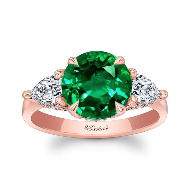 Rose Gold 3 Carat Round Lab Grown Emerald And Diamond Ring
