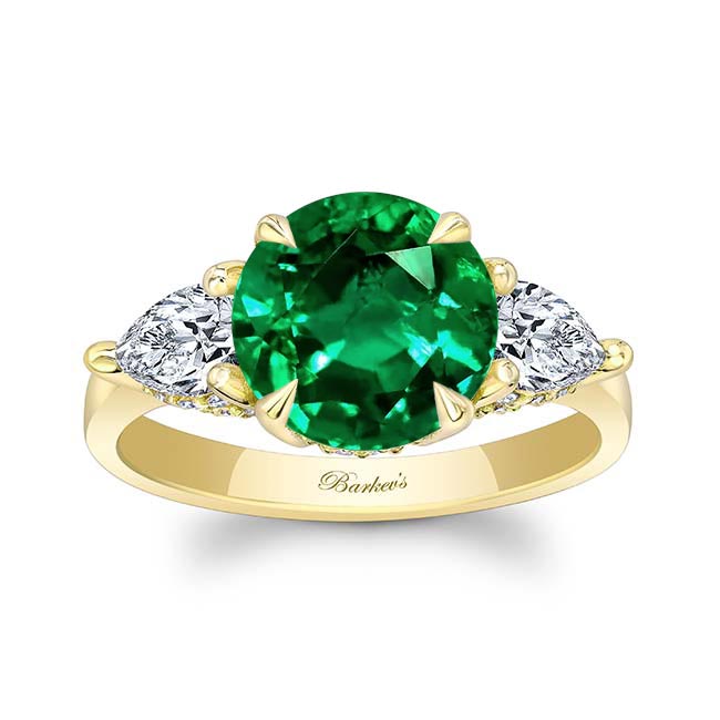 Yellow Gold 3 Carat Round Lab Grown Emerald And Diamond Ring