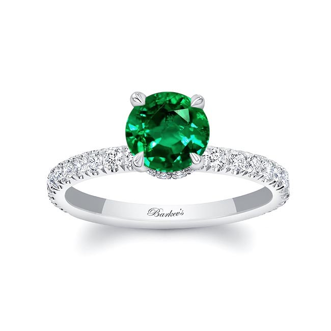 White Gold Emerald And Diamond Halo Engagement Ring