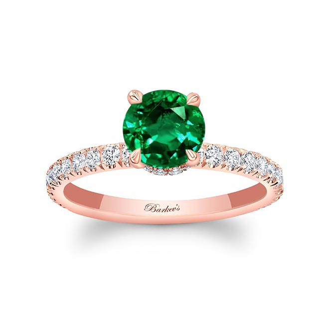 Rose Gold Emerald And Diamond Halo Engagement Ring