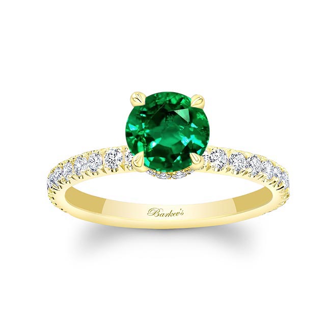 Yellow Gold Lab Grown Emerald And Diamond Halo Engagement Ring