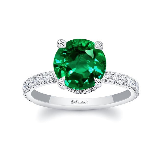 White Gold 3 Carat Lab Grown Emerald And Diamond Halo Engagement Ring