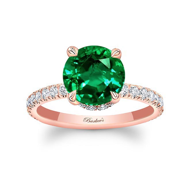 Rose Gold 3 Carat Lab Grown Emerald And Diamond Halo Engagement Ring