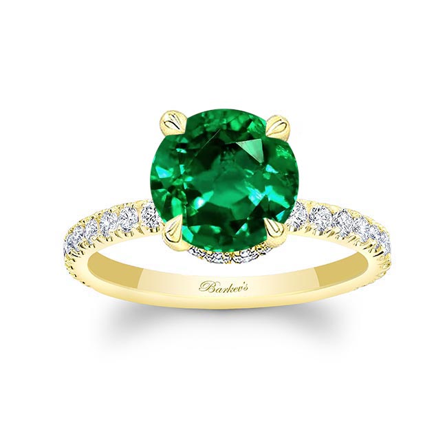 Yellow Gold 3 Carat Lab Grown Emerald And Diamond Halo Engagement Ring