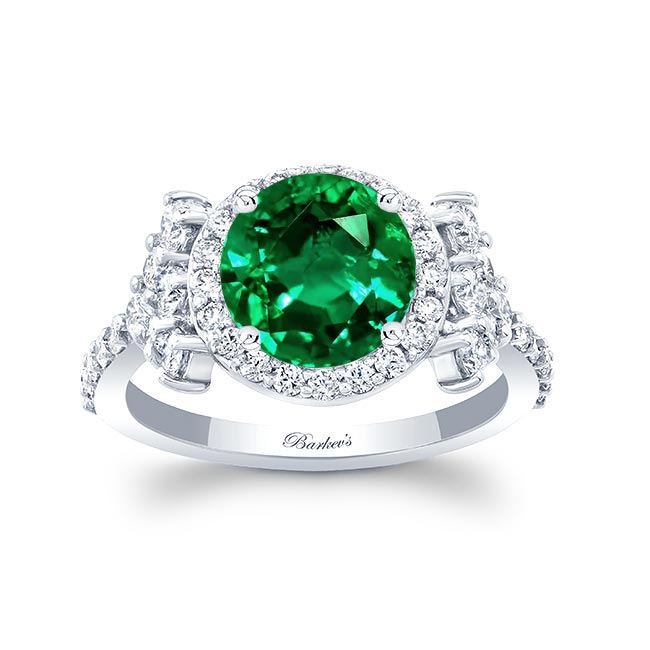 White Gold 2 Carat Lab Emerald And Diamond Cluster Ring